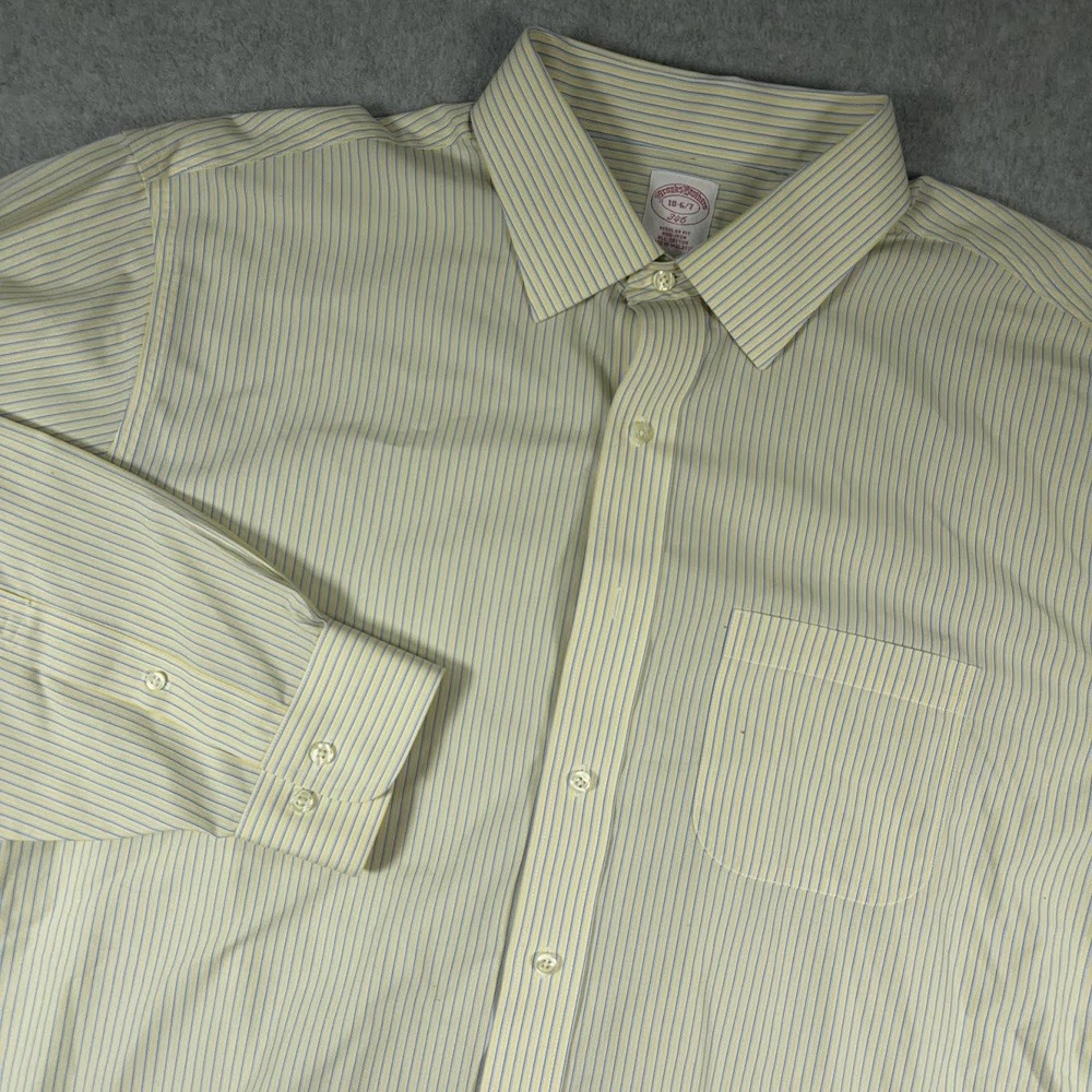 Brooks Brothers Button Down Shirt Mens 18 Yellow Long Sleeve Stripe Dress Casual